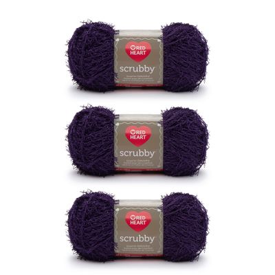Red Heart Scrubby Grape Yarn, 3-Pack, 100 g, Polyester, #4 Medium (Worsted), 90 m, Knitting/Crochet