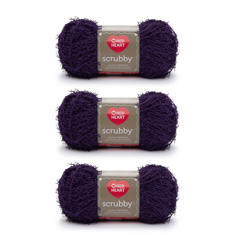 Red Heart Scrubby Grape Yarn, 3-Pack, 100 g, Polyester, #4 Medium (Worsted), 90 m, Knitting/Crochet