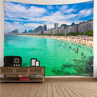 Large Woman, Natural Landscape & Seaside City Tapestry Wall Hanging