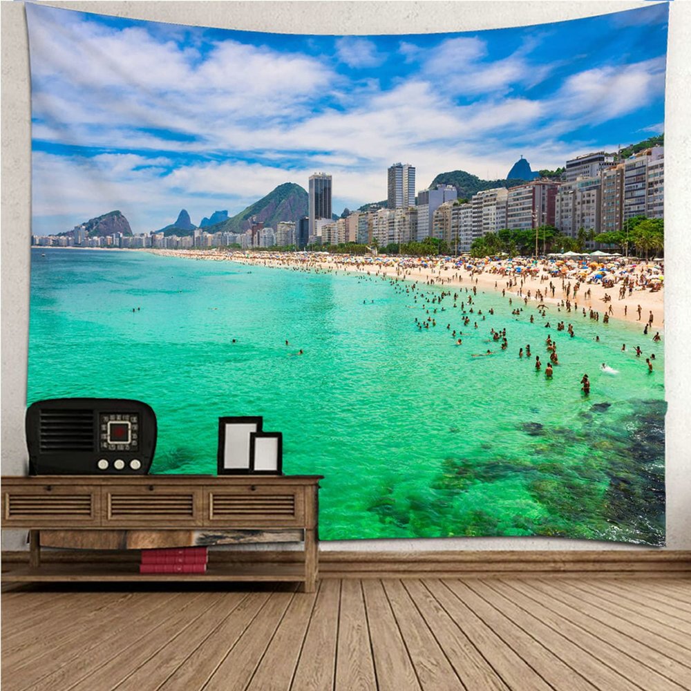 Large Woman, Natural Landscape & Seaside City Tapestry Wall Hanging