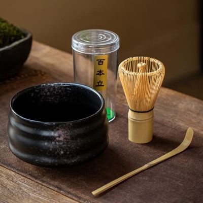 LIUXIN Traditional Matcha Gift Set with Natural Matcha Whisk, Scoop, Ceramic Bowl and Whisk Holder