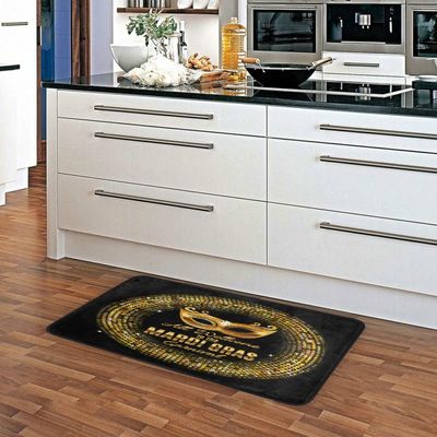 Mardi Gras Mask Gold and Black Kitchen Rug, 39 x 20 in