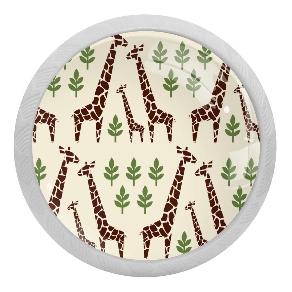 Round Glow-in-the-Dark Cabinet Knobs, Giraffe Family, 4-Pack