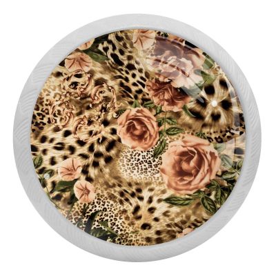 Round Glow-in-the-Dark Cabinet Knobs for Kitchen Cabinets, Leopard and Rose Pattern, 4-Pack