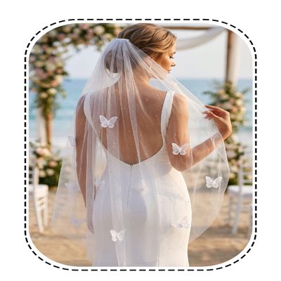 Heread Short Bridal Wedding Veil with Butterflies, Fingertip Length, Sparkly Tulle with Comb (White)