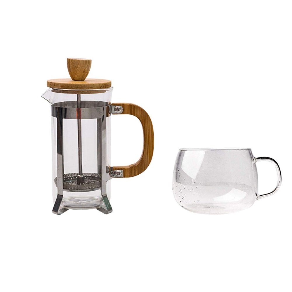 Liudan 400 ml Stainless Steel French Press Coffee Maker with Glass Cup, White