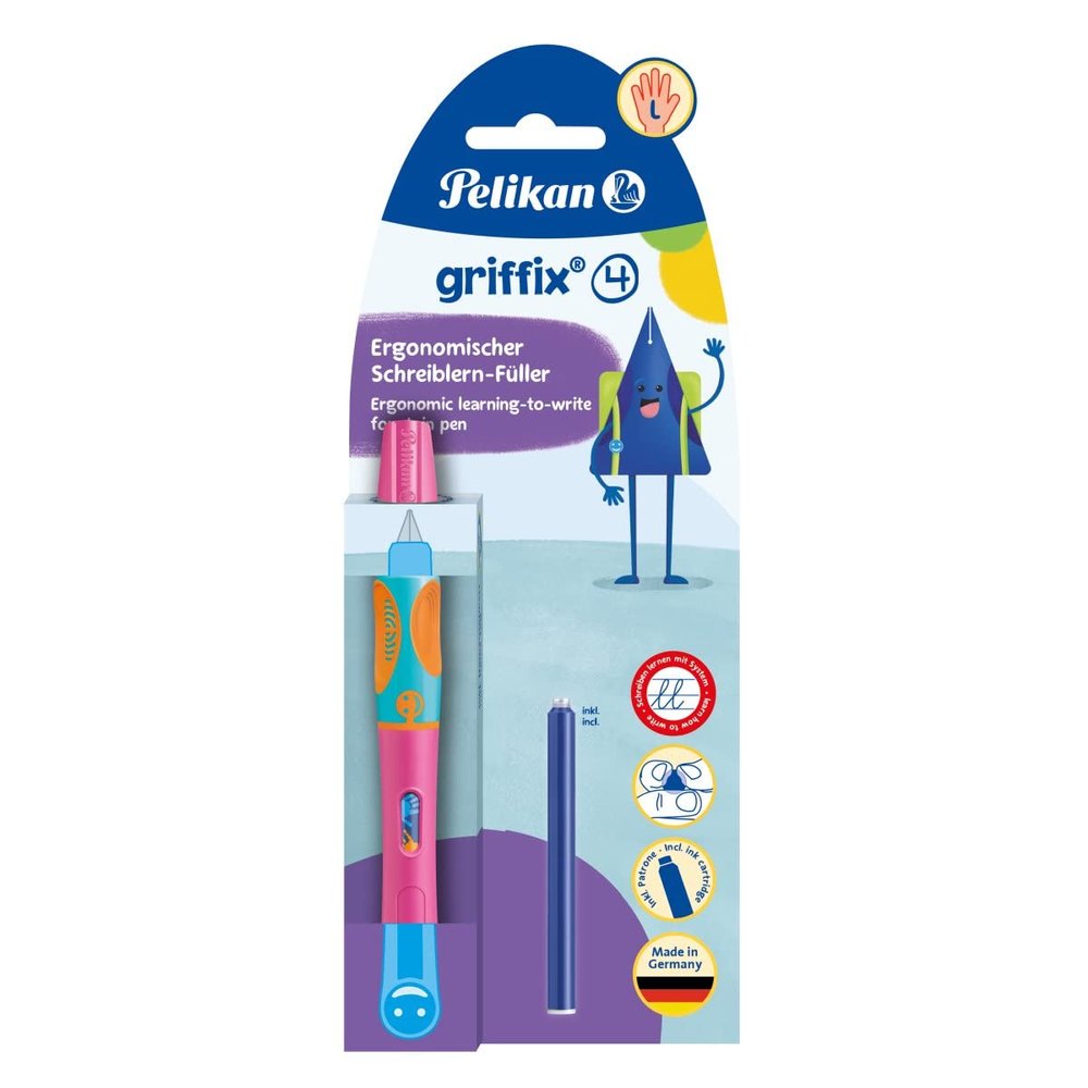 Pelikan Griffix Fountain Pen for Learning to Write, Medium Nib, Left-Handed, Smooth and Comfortable Writing