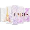 Feeby 5-Piece Canvas Wall Art 100 x 70 cm, Paris Eiffel Tower Illustration in Pink view 2