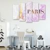 Feeby 5-Piece Canvas Wall Art 100 x 70 cm, Paris Eiffel Tower Illustration in Pink view 3