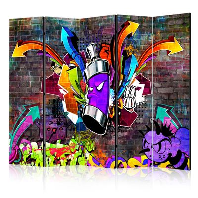 murando - Graffiti Stone-Look Mural Room Divider, 225 x 172 cm, Modern