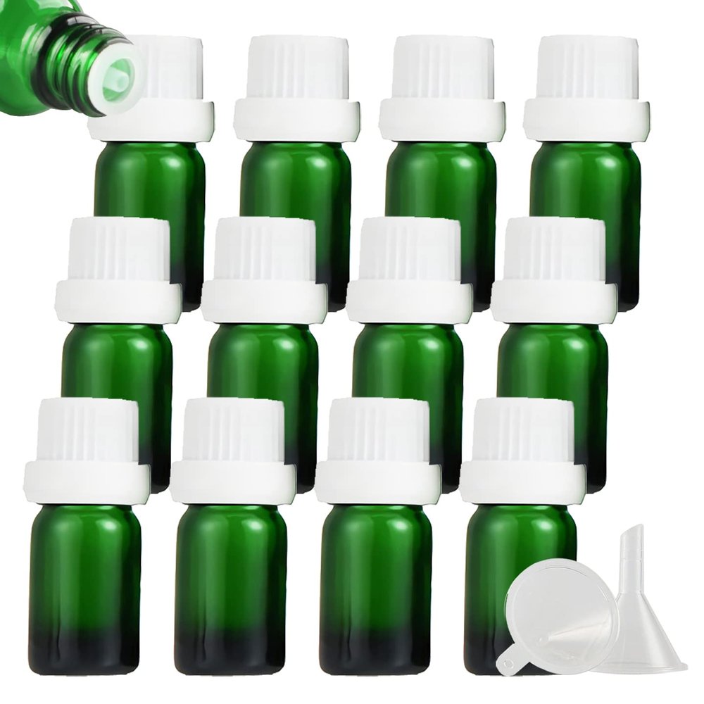 ZEOABSY 12-Pack Empty 5 mL Amber Glass Dropper Bottles with Tamper-Evident Closure, Green Bottles with White Screw Caps for Essential Oils, Essences and Aromatherapy