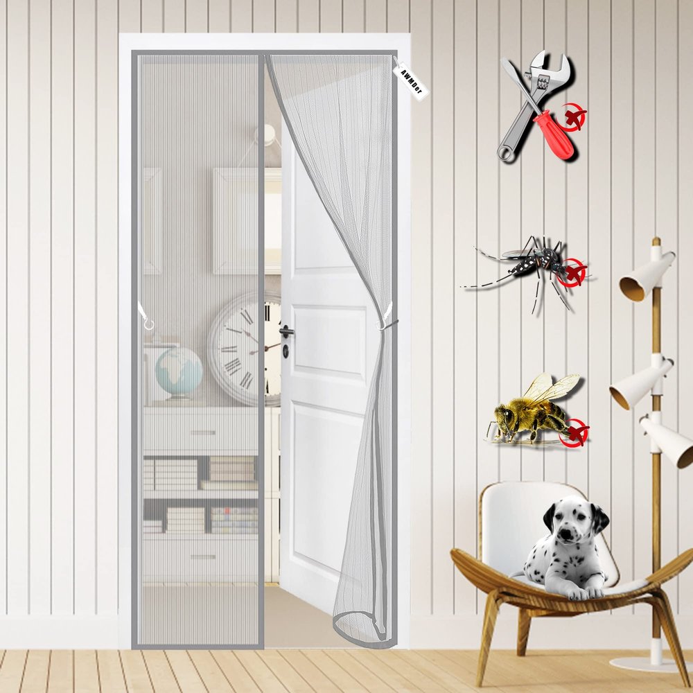 Magnetic Fly Screen Door Curtain, 210 x 250 cm, Gray