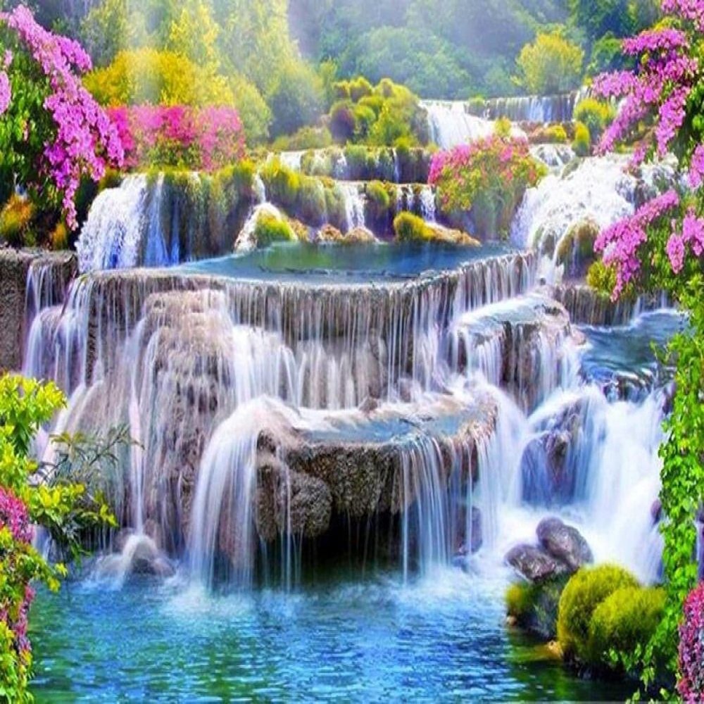 Flower Waterfall Adult Beginner Paint by Numbers Kit with Brush, Canvas & Acrylic Paint