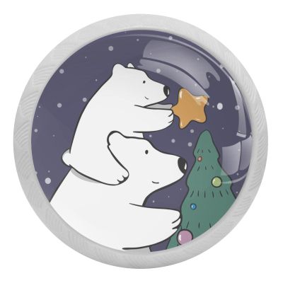 Crystal Glass Drawer Knobs, Polar Bear Mother and Baby, Decorated Christmas Tree, Glow-in-the-Dark, 4-Pack