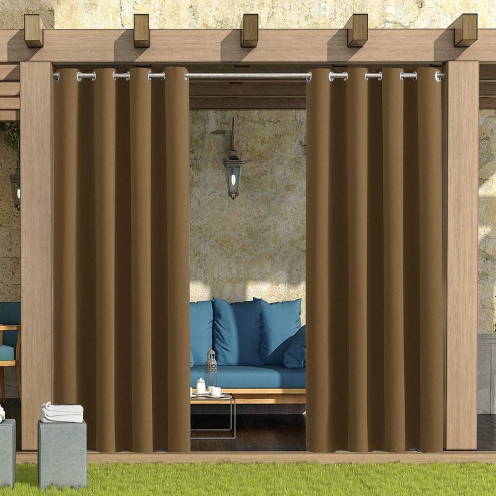 KTCLE Weatherproof Outdoor Curtain with Grommets, Brown B, 267 x 274 cm