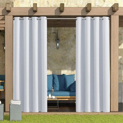 KTCLE Waterproof Outdoor Curtain with Grommets, White, 254 x 175 cm