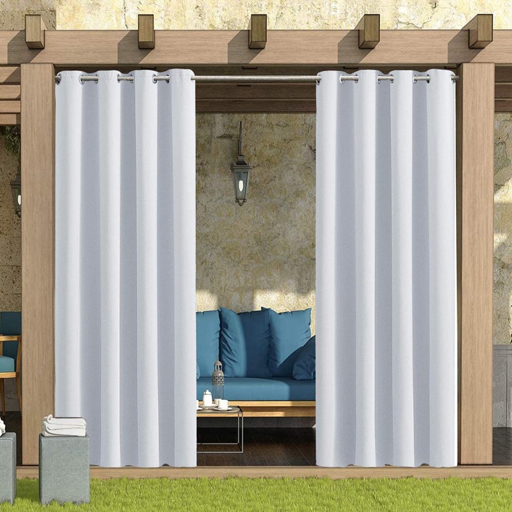 KTCLE Waterproof Outdoor Curtain with Grommets, White, 254 x 175 cm