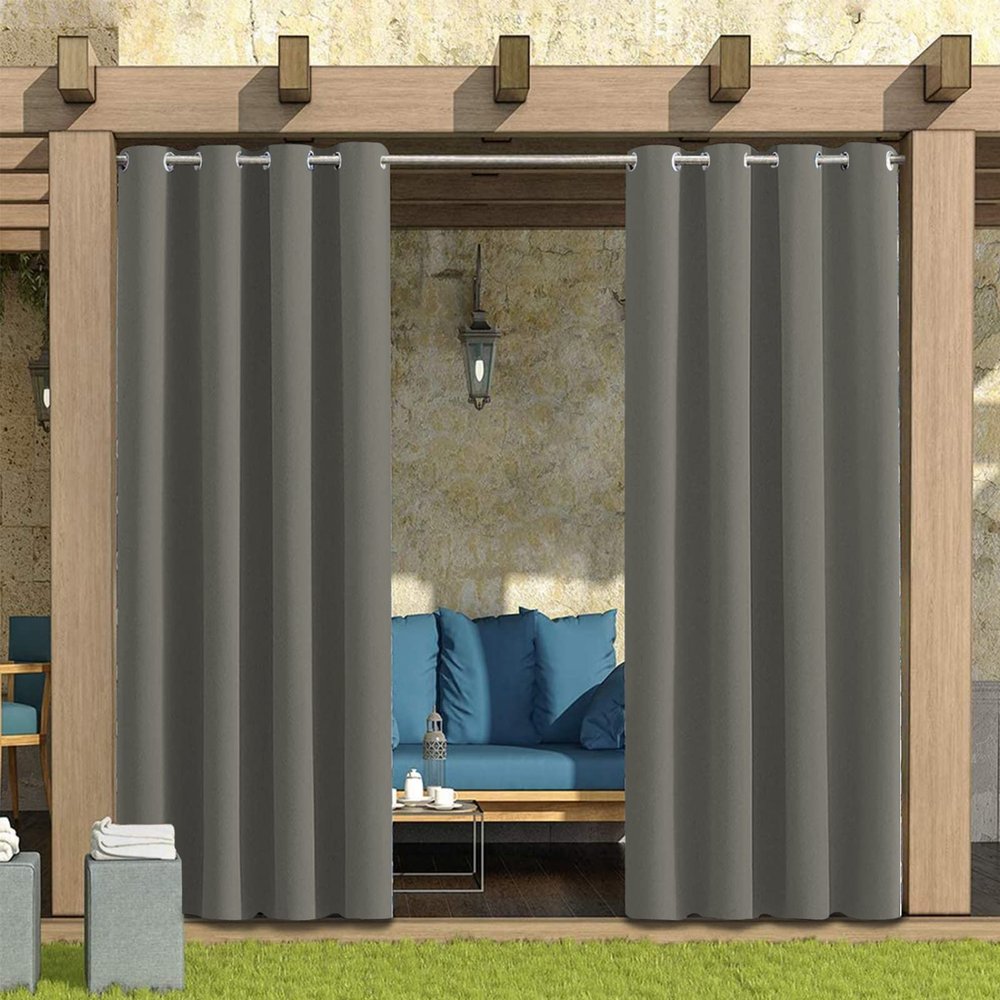 KTCLE Outdoor Curtain, Weatherproof Windbreak with Stainless-Steel Grommets, Waterproof Privacy and Sun Protection for Balcony, Patio, Veranda, Pergola and Garden Shed, Artichoke, 381 x 213 cm