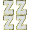 Jongdari Chenille Letter Patches, Iron-On, 4 English Letter Z Appliques with Gold Glitter Border, White Z view 1
