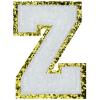 Jongdari Chenille Letter Patches, Iron-On, 4 English Letter Z Appliques with Gold Glitter Border, White Z view 2
