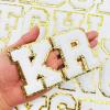 Jongdari Chenille Letter Patches, Iron-On, 4 English Letter Z Appliques with Gold Glitter Border, White Z view 3