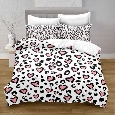 LSYW Pink Leopard Bedding Set, 155 x 220 cm, Zipper Duvet Cover with 2 Pillowcases