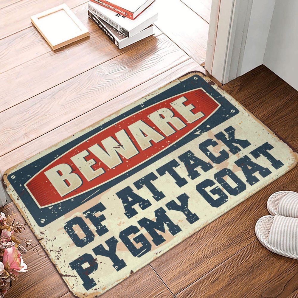 COTECI Porch Welcome Mat, Beware of Pygmy Goat Attack, 65 x 90 cm