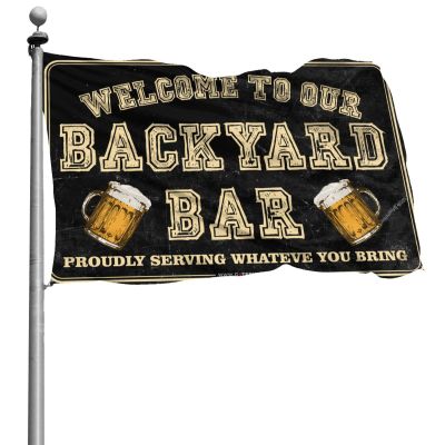 Abipuir Man Cave Flag, Welcome to Our Backyard Bar, Proudly Serving Whatever You Bring, College Flag (Green, 30 x 45 cm)