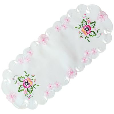 matches21 HOME & HOBBY Elke Oval Table Runner 30 x 70 cm with Elegant Pink Pansy Embroidery and Cutwork, Polyester