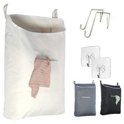 Fine Living Co. Large Hanging Laundry Hamper with Door Hooks and Adhesive Hooks, Beige