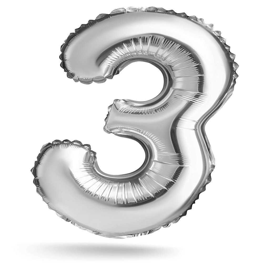 Number Balloon, Silver, 100cm, Birthday Decoration, Kids' Birthday Decor, Anniversary, Gift (Number 3)