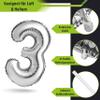 Number Balloon, Silver, 100cm, Birthday Decoration, Kids' Birthday Decor, Anniversary, Gift (Number 3) view 4