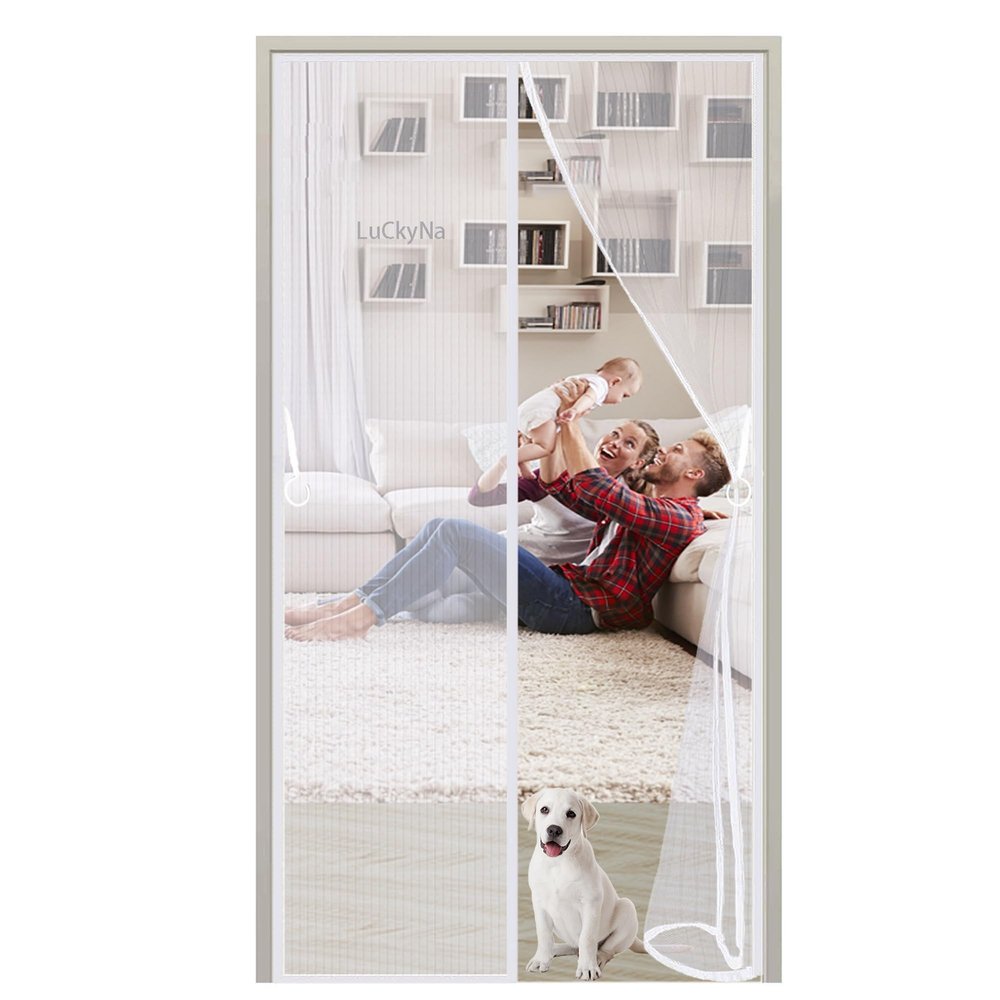 Magnetic Screen Door Mosquito Net 95 x 240 cm, No Drilling, Easy Adhesive Installation, White