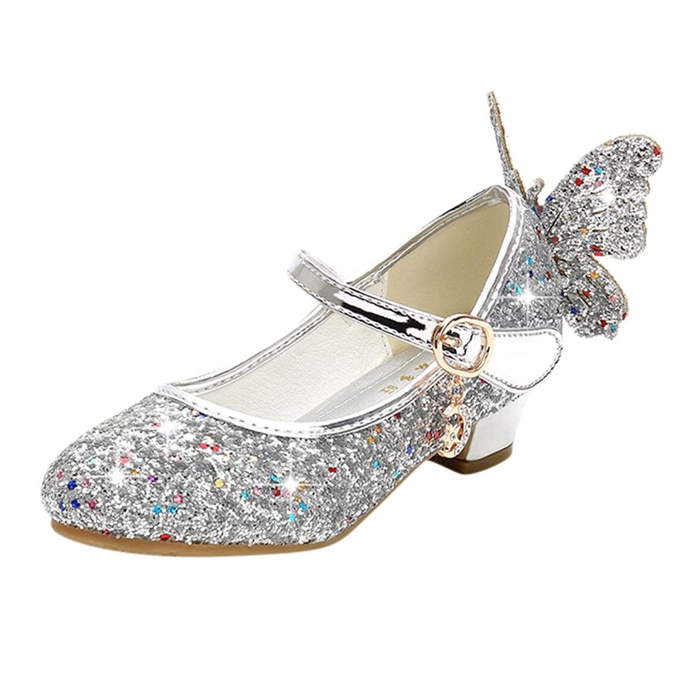 Girls' Butterfly Crystal Sequin Princess Costume Sandals with Heel