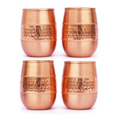 ANCIENTIMPEX Pure Copper Drinking Glasses (99.74%), Hammered, 250 ml, Set of 4