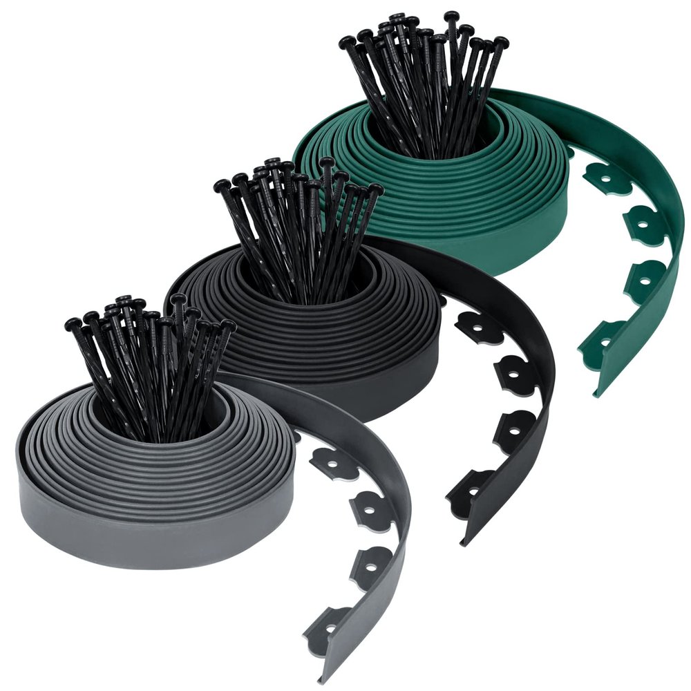 NAIZY Flexible Plastic Lawn Edging 4 x 10 m, 5 cm High, with 120 Fixing Nails, Green