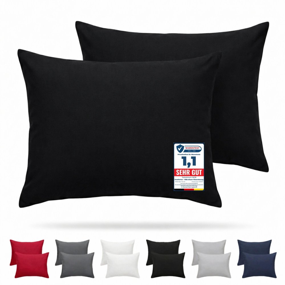 Komfortec Pillowcase Set of 2 – 100% Microfiber, Soft & Breathable, Zipper Closure, Black, 16 x 24 in