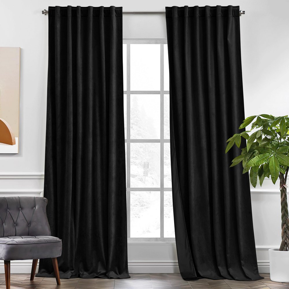 KGORGE Black Velvet Blackout Curtains, 244 cm, 2 Panels