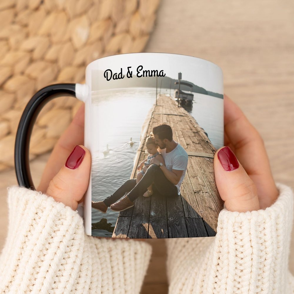 Wanapix Personalized Black Ceramic Mug with Photo or Text, 325 ml