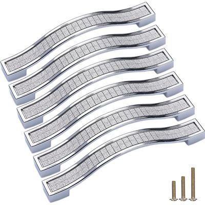 Sinyiol Crystal Handles for Doors, Drawers and Cabinets, 6-Pack, Modern European Style, Square Cut, Rhinestones, Silver, 12.7 cm Hole Spacing