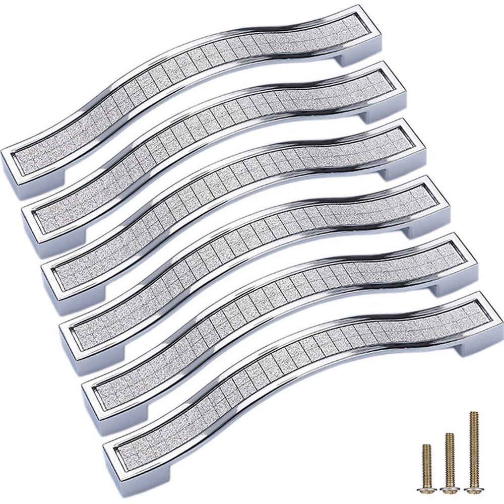 Sinyiol Crystal Handles for Doors, Drawers and Cabinets, 6-Pack, Modern European Style, Square Cut, Rhinestones, Silver, 12.7 cm Hole Spacing