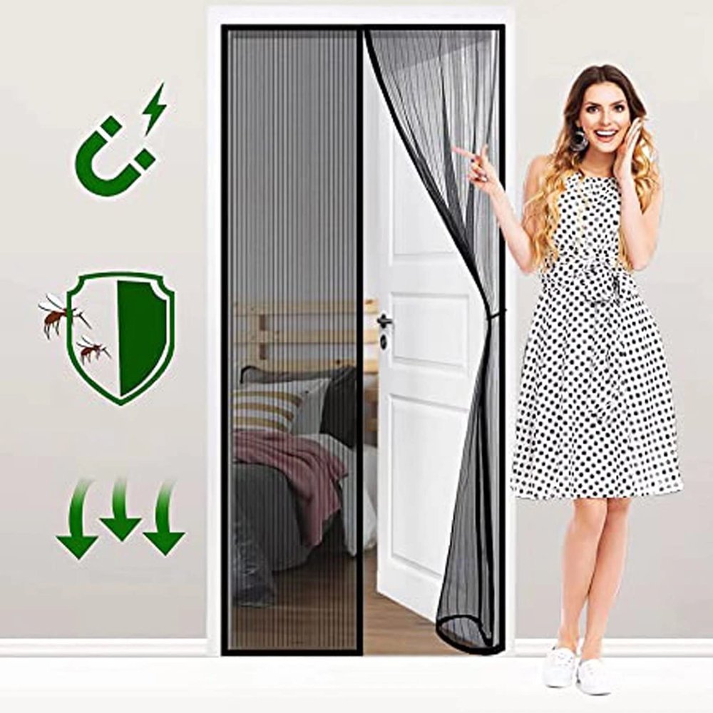 Self-Closing Magnetic Mosquito Net Door, Foldable, 115 x 195 cm (45 x 76 in), Black