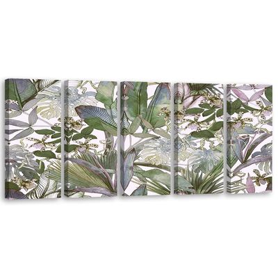 Feeby XXL 5-Piece Monstera Jungle Canvas Wall Art, 150 x 60 cm