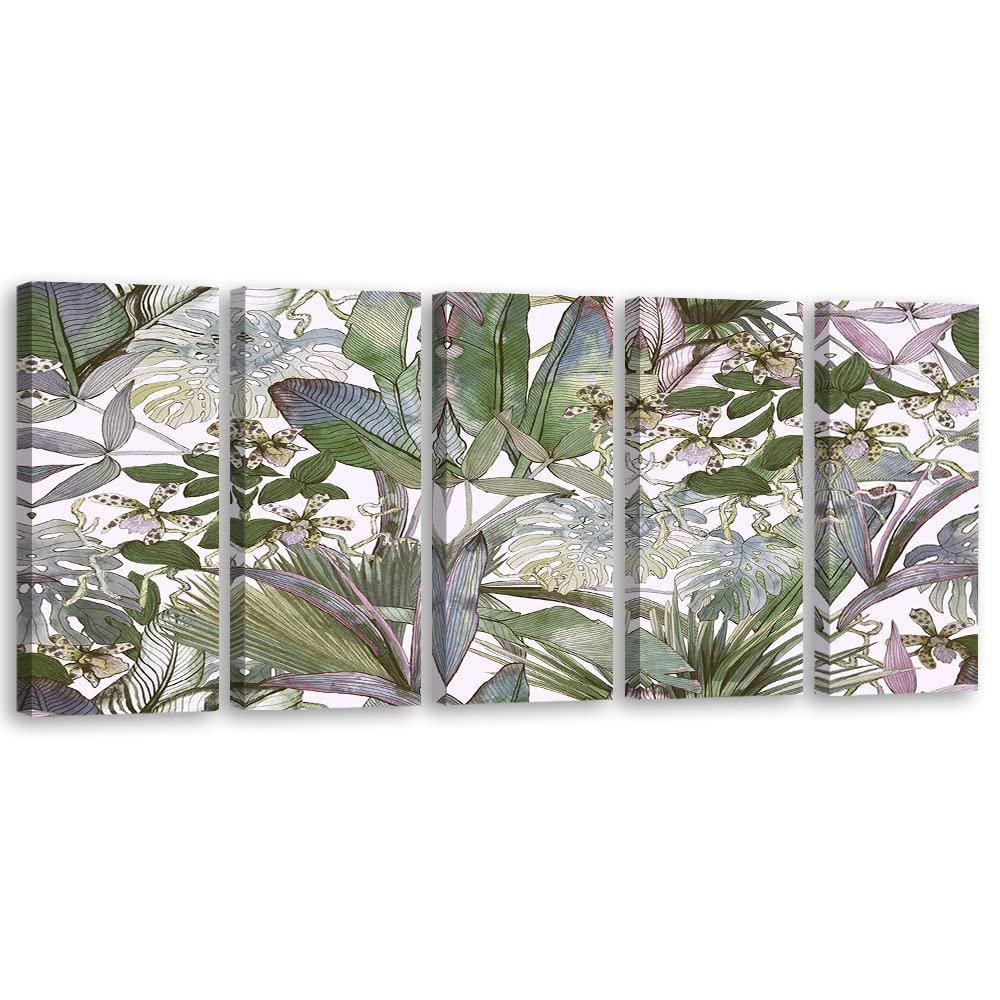 Feeby XXL 5-Piece Monstera Jungle Canvas Wall Art, 150 x 60 cm