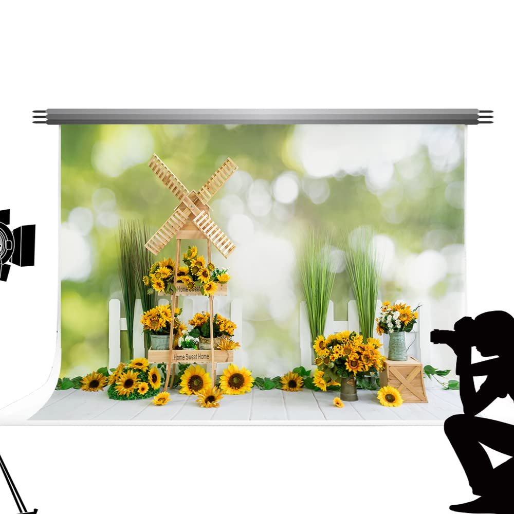 Kate Backdrops Outdoor Spring Sunflower Photography Backdrop, Farm Scene, Microfiber Portrait Studio Prop, 10 x 10 ft / 3 x 3 m