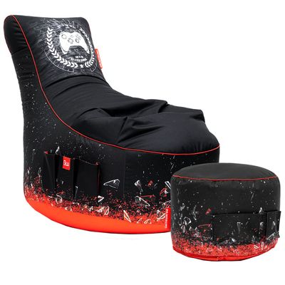Gamewarez Crimson X-Ray Bean Bag Bundle, Gaming Bean Bag with Matching Ottoman, Black-Red