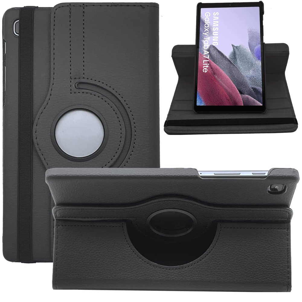 Dlahaby Case for Samsung Galaxy Tab A7 Lite 8.7-Inch, PU Leather 360° Rotating Stand Cover, Black