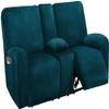 PANJAZE 8-Piece Stretch Velvet Recliner Loveseat Covers with Center Console for 2-Cushion Sofa, Thick, Soft, Washable, Deep Teal view 1