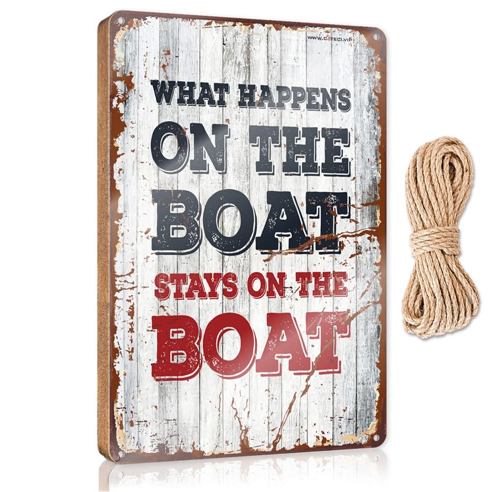 Abipuir Veranda Welcome Sign, "What Happens on the Boat Stays on the Boat," Wooden Hanging Plaque, 23 x 35 cm