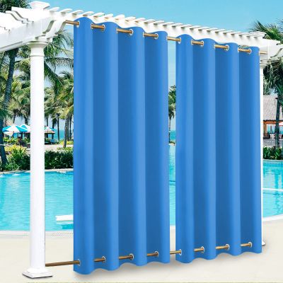 KTCLE Weather-Resistant Outdoor Curtain with Top and Bottom Grommets, Teal Blue, 100 x 213 cm